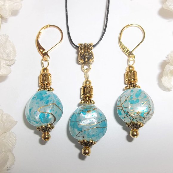 Fashion Jewelry Set Necklace and Earrings Handmade Beaded Unique Lot Pair 6199 - Picture 1 of 9